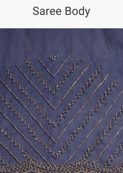 Navy Blue Cutdana Embroidered Saree With Unstitched Blouse