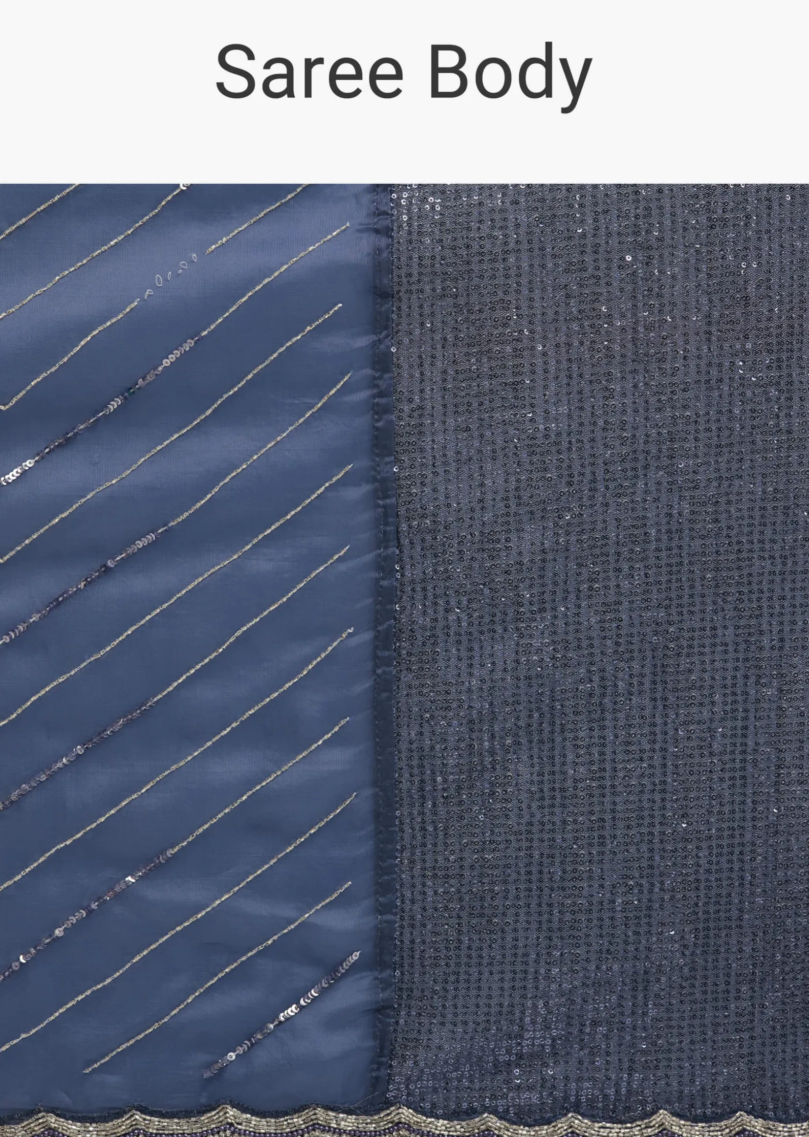Navy Blue Dual Shaded Sequins Saree With Scalloped Border