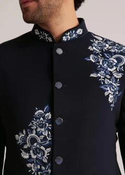 Navy Blue Embroidered Jodhpuri Suit