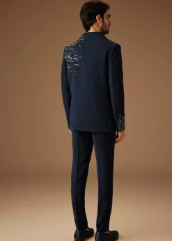 Navy Blue Embroidered Tuxedo Set