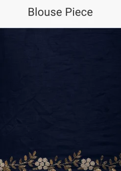 Navy blue Floral Printed Saree In Organza With Cut Dana Embroidery