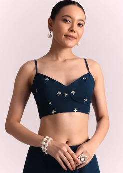 Navy Blue Georgette Saree With Parsi Gara Thread Embroidery