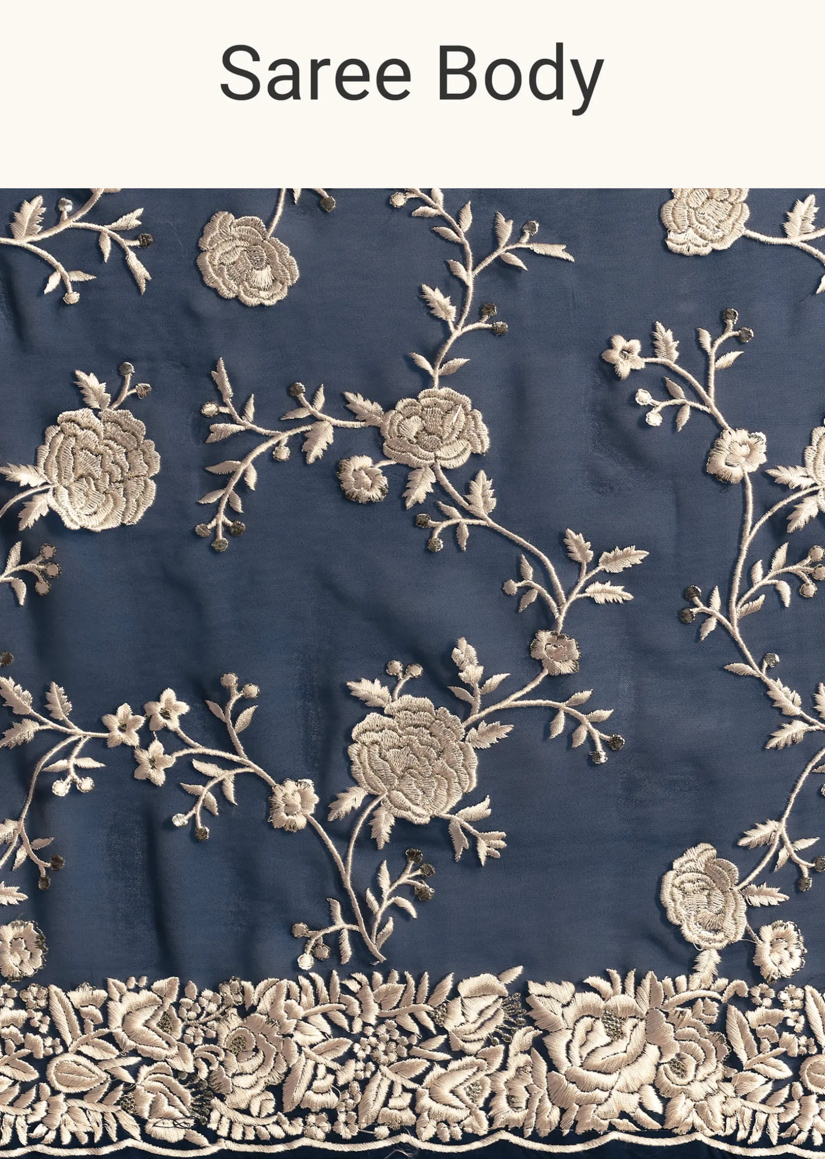Navy Blue Georgette Saree With Parsi Gara Thread Embroidery