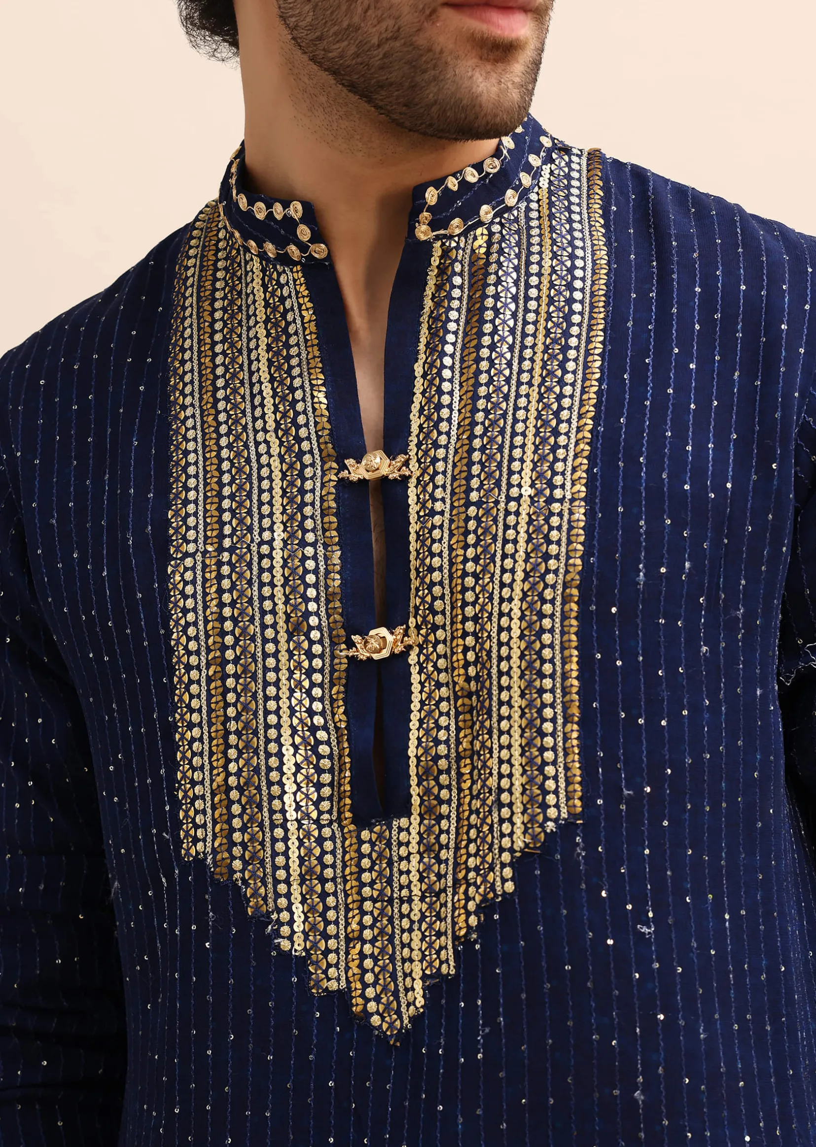 Navy Blue Gold Coin Work Kurta Salwar Set