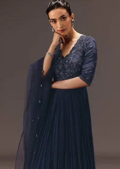 Navy Blue Hand Embroidered Anarkali Suit With Dupatta