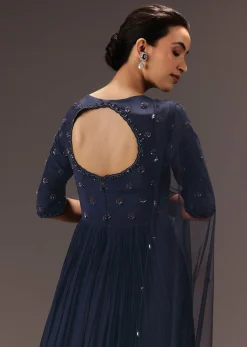 Navy Blue Hand Embroidered Anarkali Suit With Dupatta