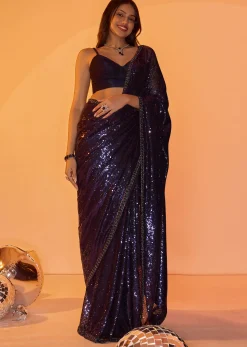 Navy Blue Heavy Sequins Saree