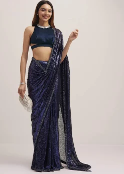 Navy Blue Heavy Sequins Saree