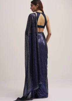 Navy Blue Heavy Sequins Saree