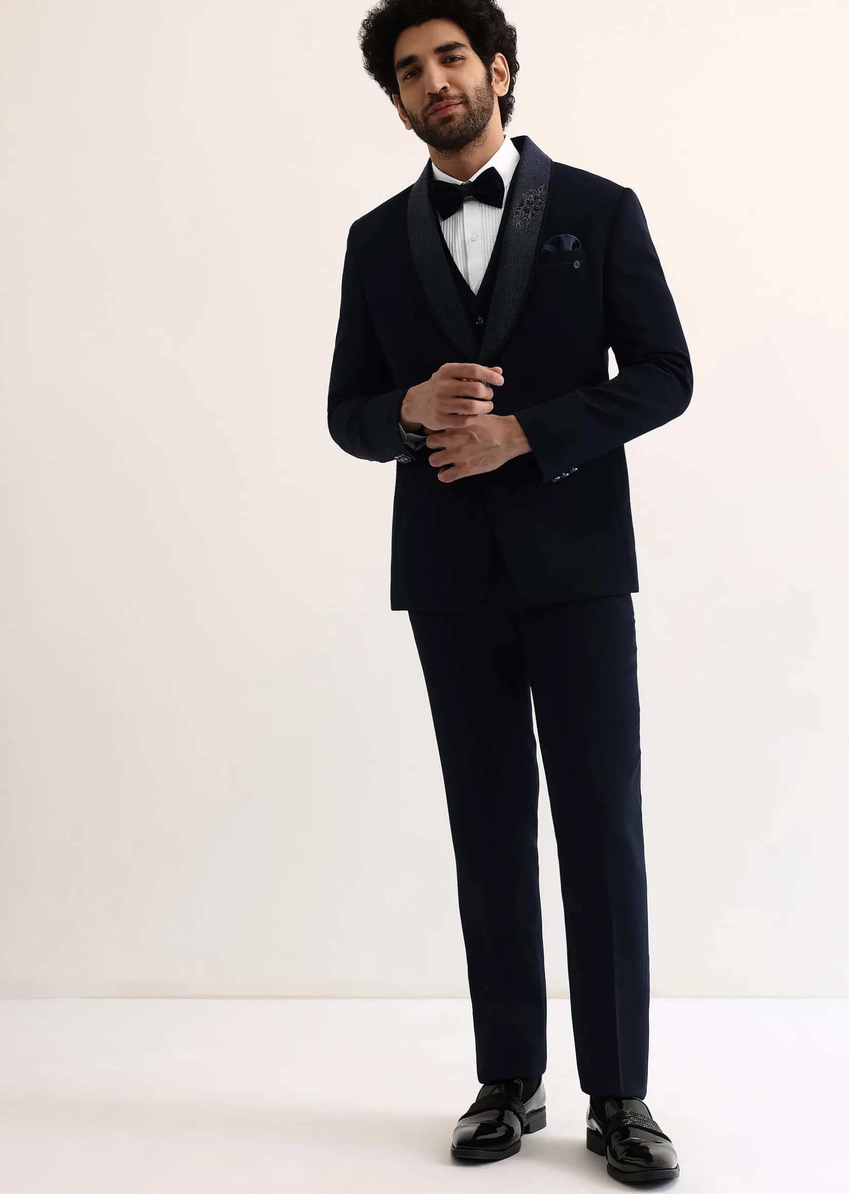 Navy Blue Intricate Embroidered Tuxedo