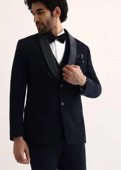 Navy Blue Intricate Embroidered Tuxedo