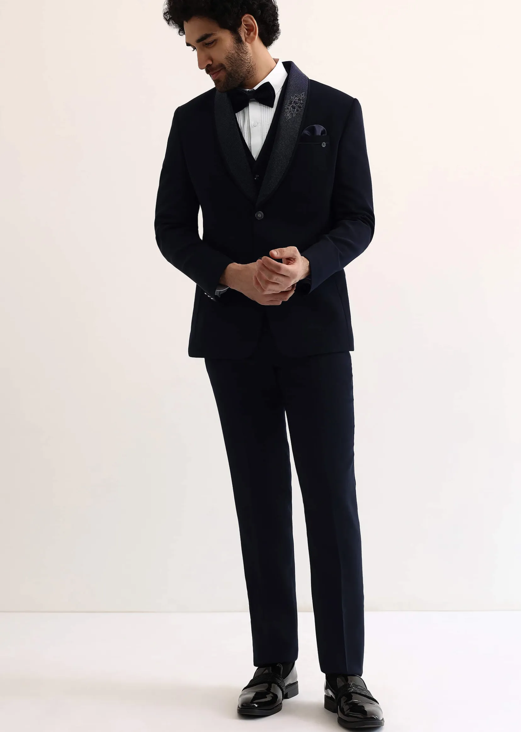 Navy Blue Intricate Embroidered Tuxedo