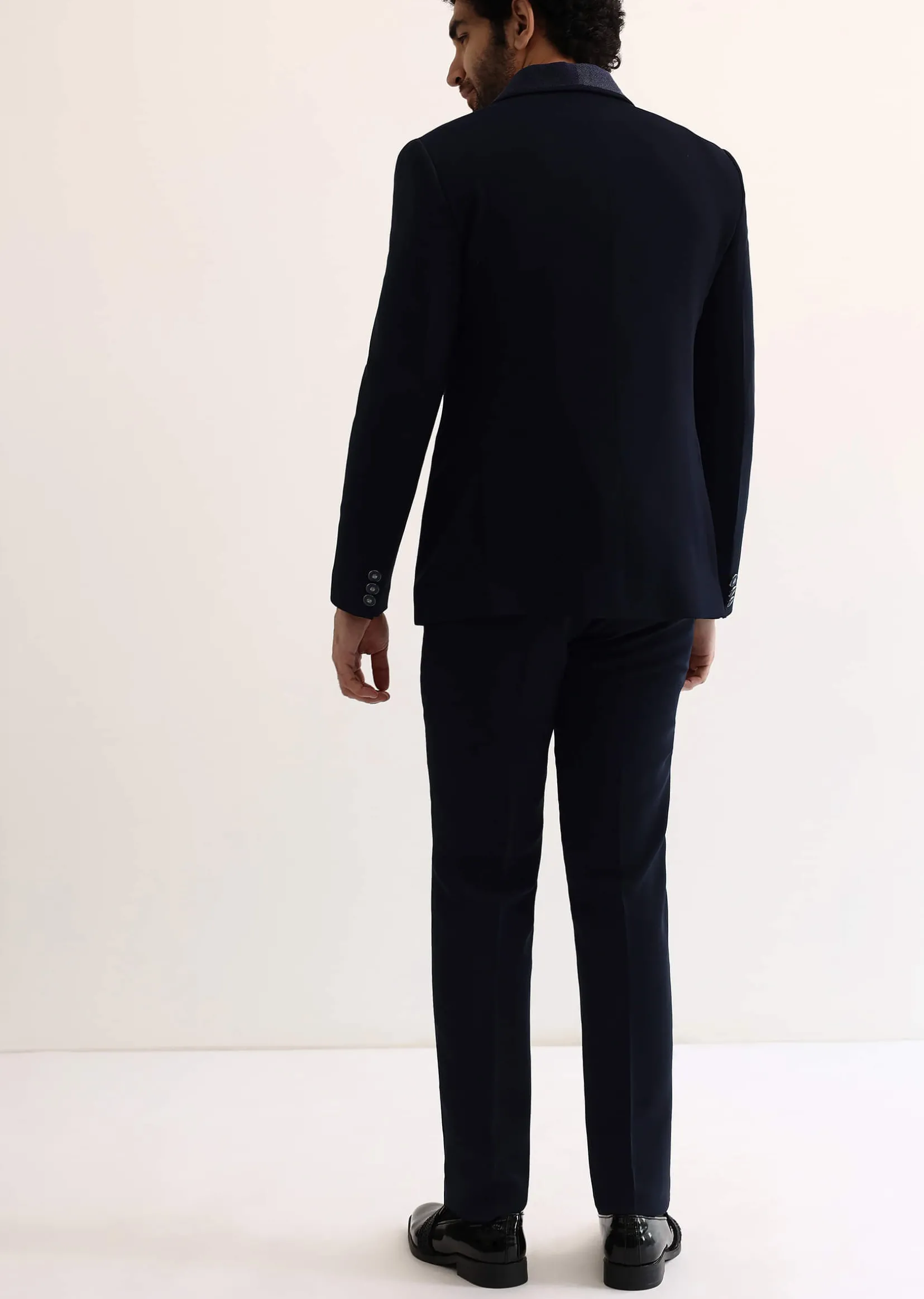 Navy Blue Intricate Embroidered Tuxedo