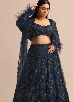 Navy Blue Jacket Kali Lehenga With Dupatta