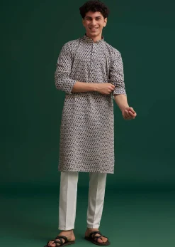 Navy Blue Jaipuri Cotton Block Printed Kurta Set