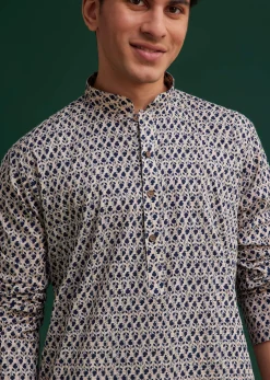 Navy Blue Jaipuri Cotton Block Printed Kurta Set