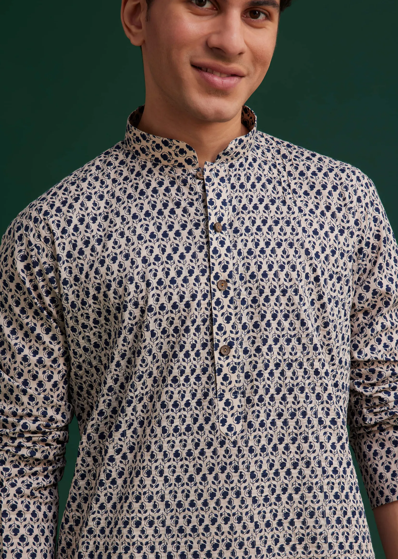 Navy Blue Jaipuri Cotton Block Printed Kurta Set
