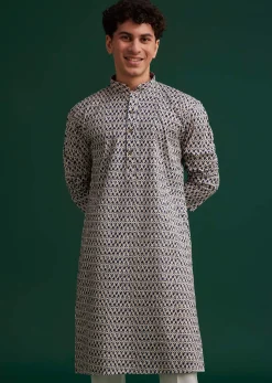 Navy Blue Jaipuri Cotton Block Printed Kurta Set
