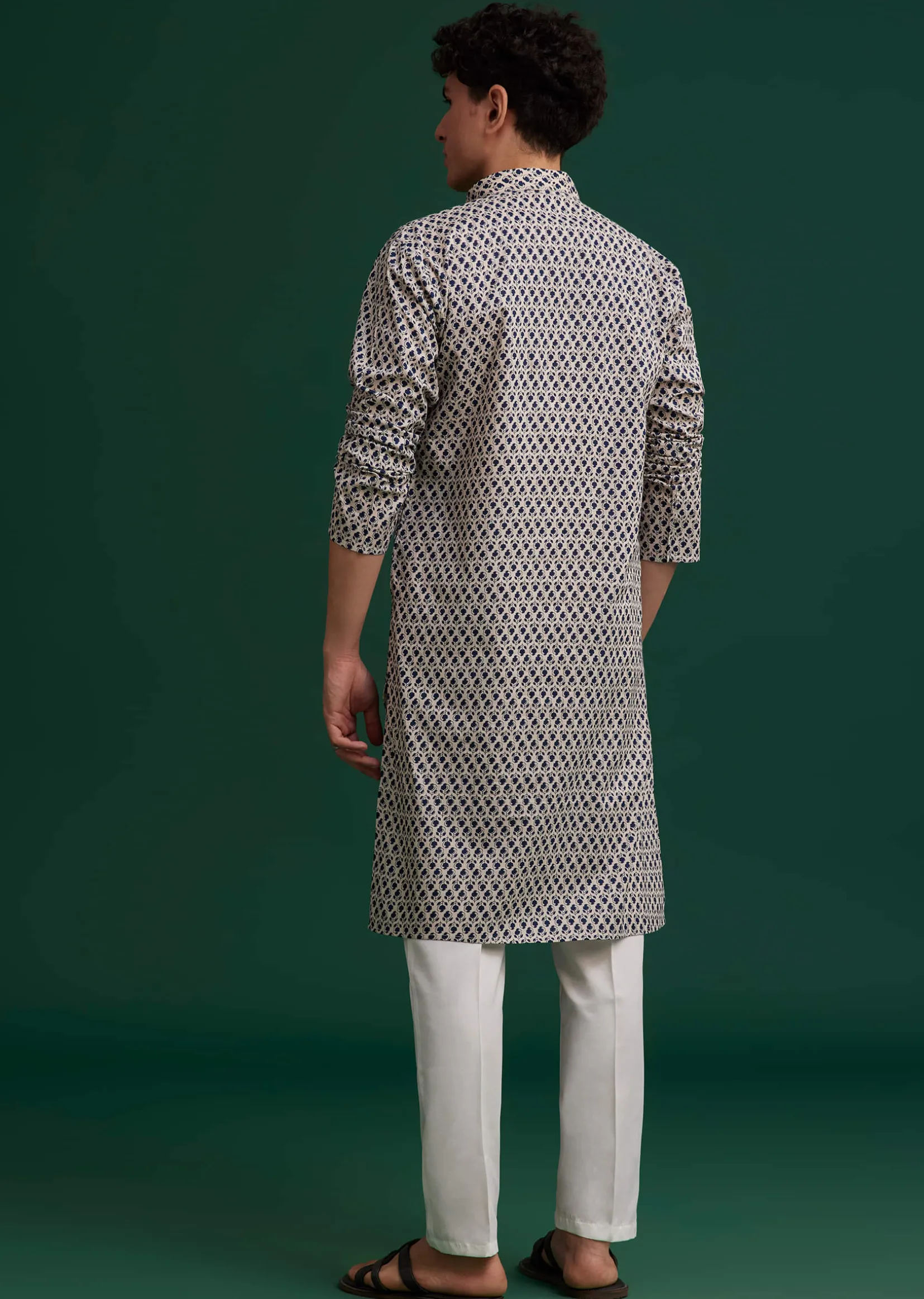 Navy Blue Jaipuri Cotton Block Printed Kurta Set