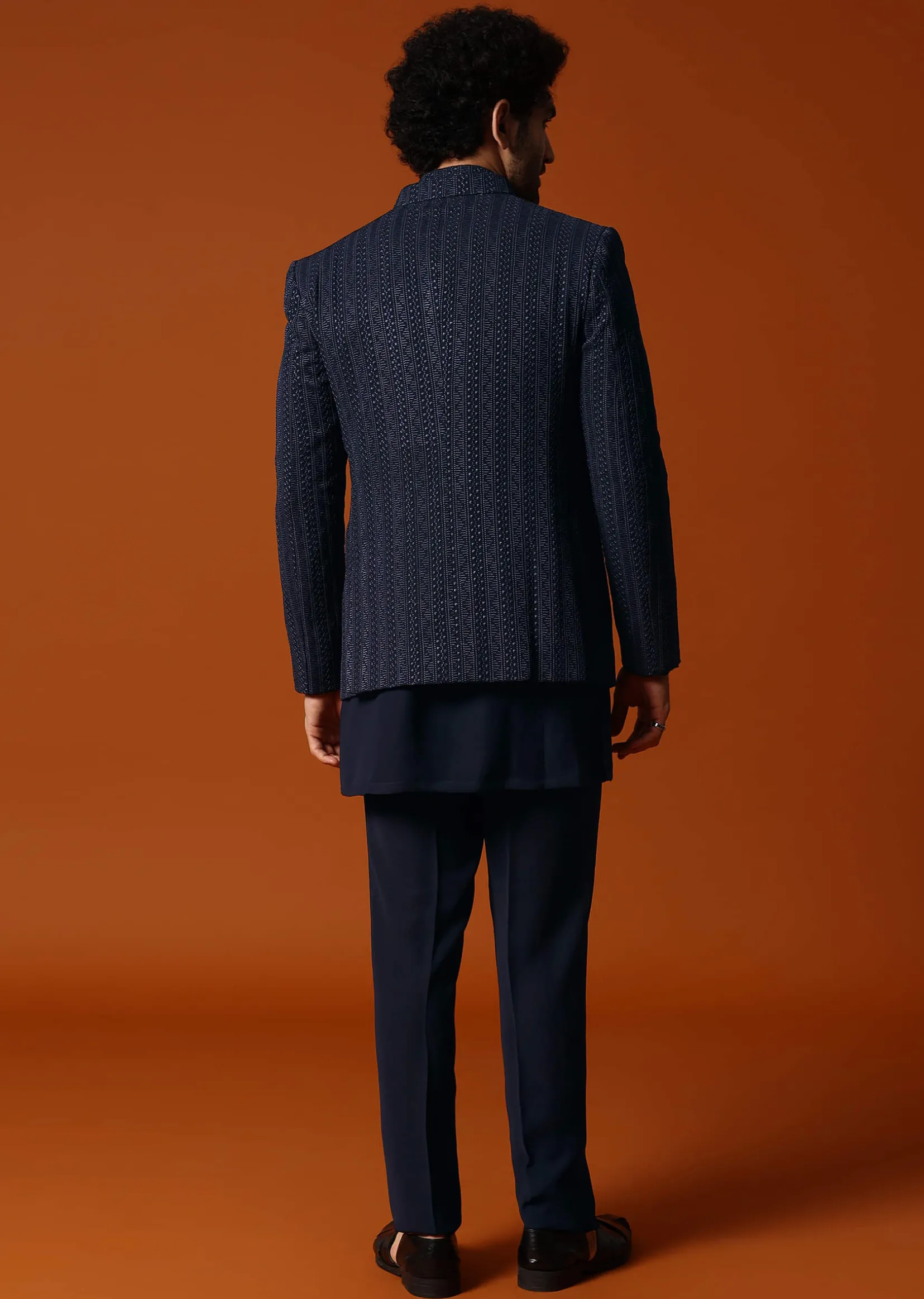 Navy Blue Jodhpuri Set In Resham Work For Men