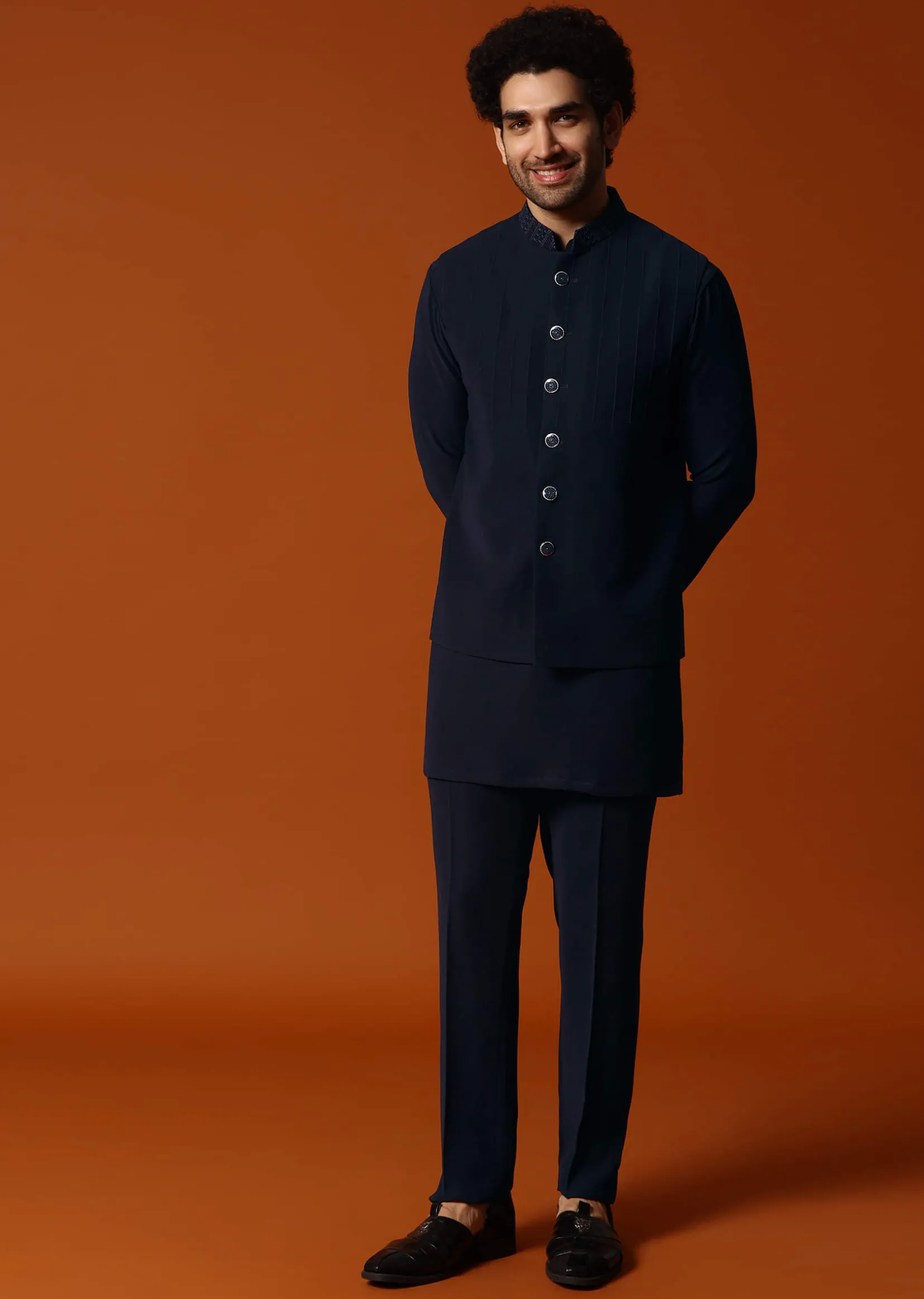Navy Blue Jodhpuri Set In Resham Work For Men