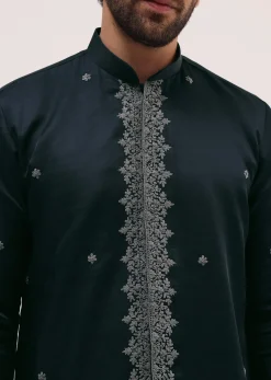 Navy Blue Kurta Set In Resham Work With Dupatta For Men