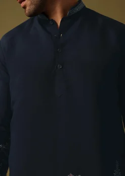 Navy Blue Kurta Set In Resham Work For Men