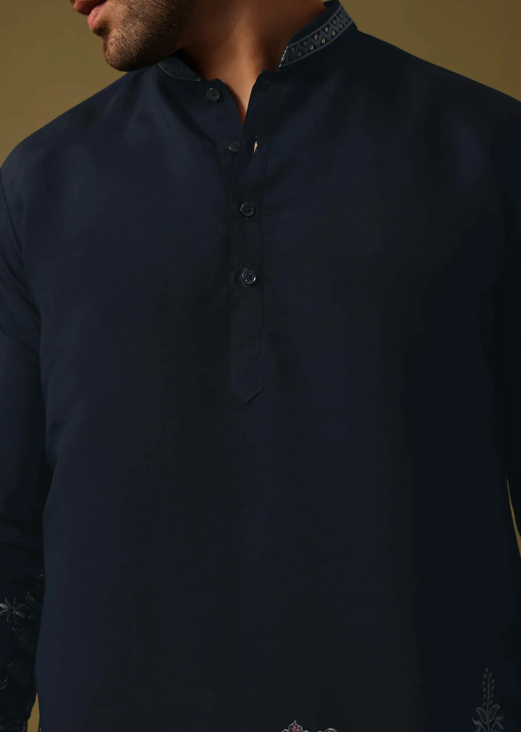 Navy Blue Kurta Set In Resham Work For Men