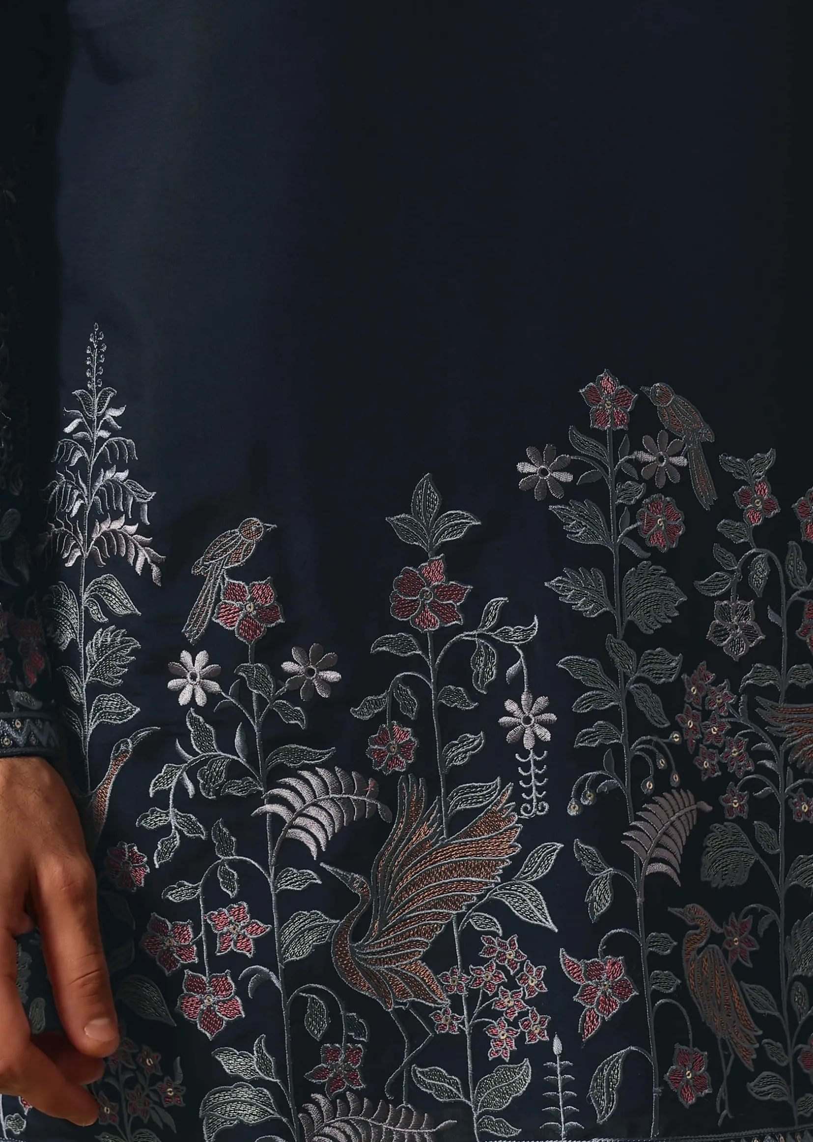Navy Blue Kurta Set In Resham Work For Men