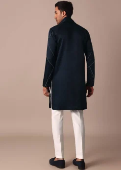 Navy Blue Kurta Set With Dupatta And Hand Work Detail