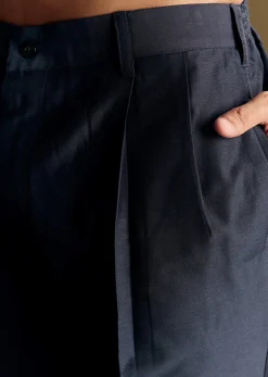 Navy Blue Linen Kurta Set Embellished With Intricate Kantha Stitching