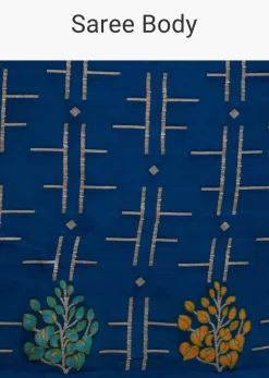 Navy Blue Saree With Leaf Motif Woven Design