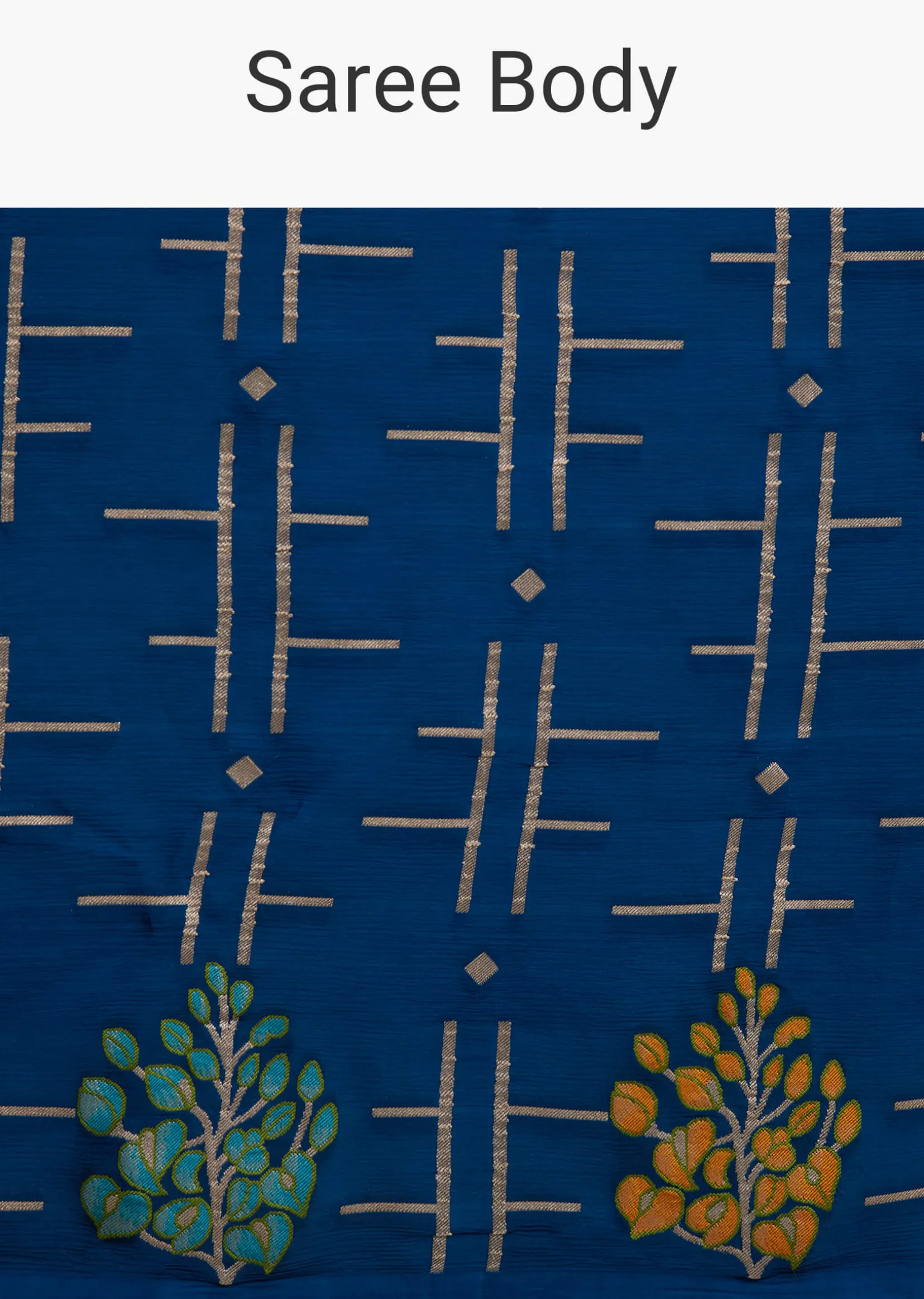 Navy Blue Saree With Leaf Motif Woven Design