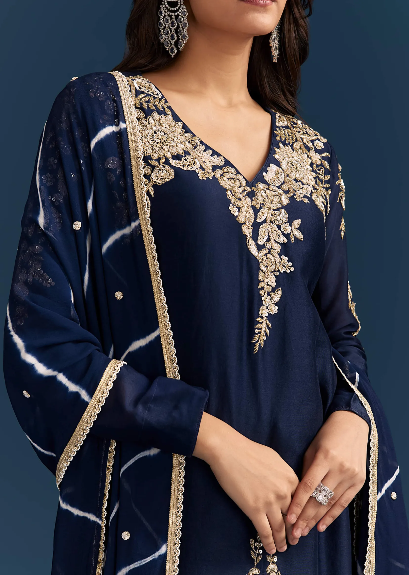 Navy Blue Set With Sequins And Cut Dana Embellished Kurta