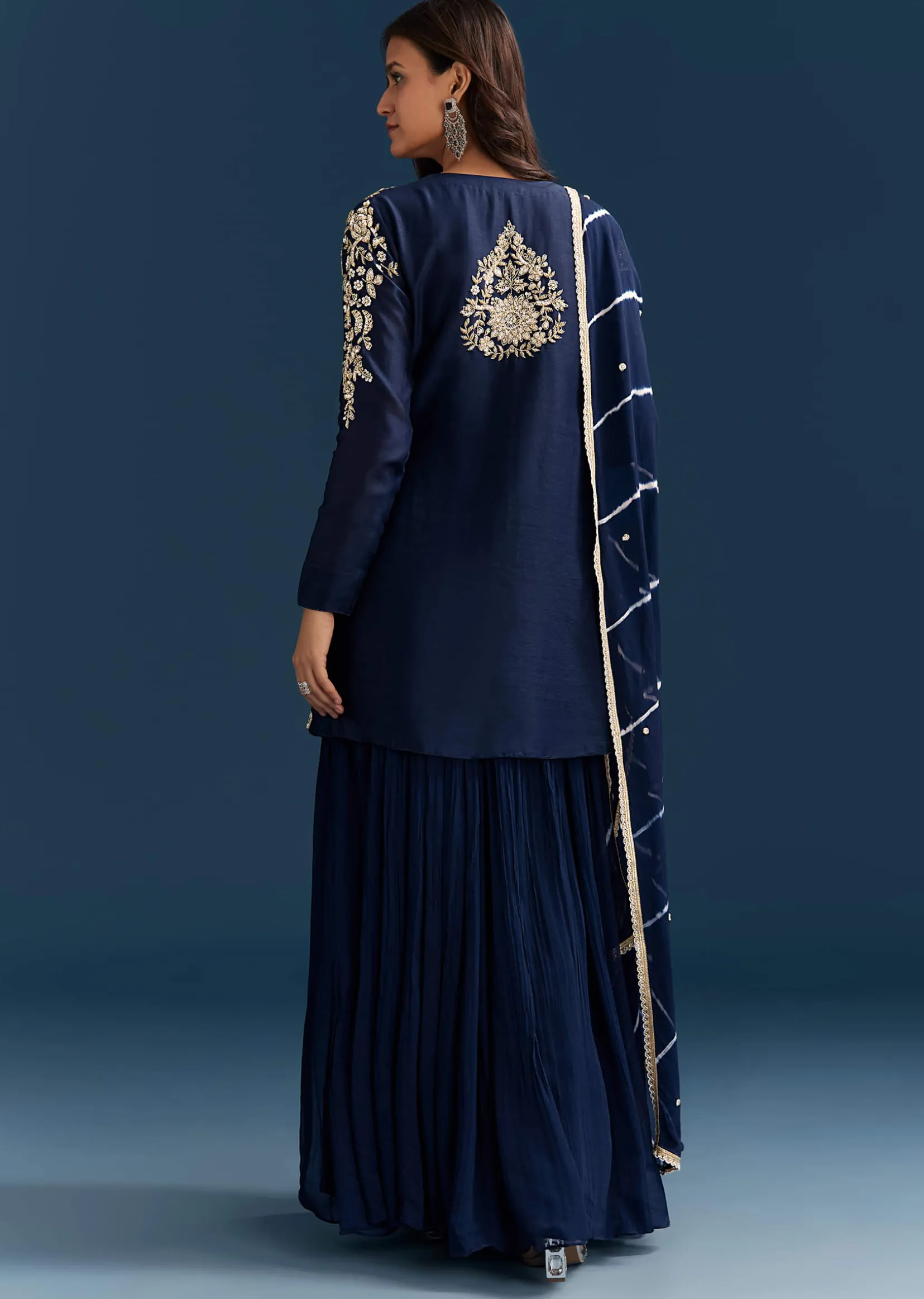Navy Blue Set With Sequins And Cut Dana Embellished Kurta
