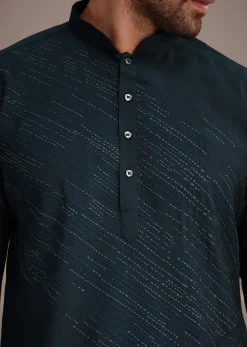 Navy Blue Silk Blend Embroidered Kurta Set