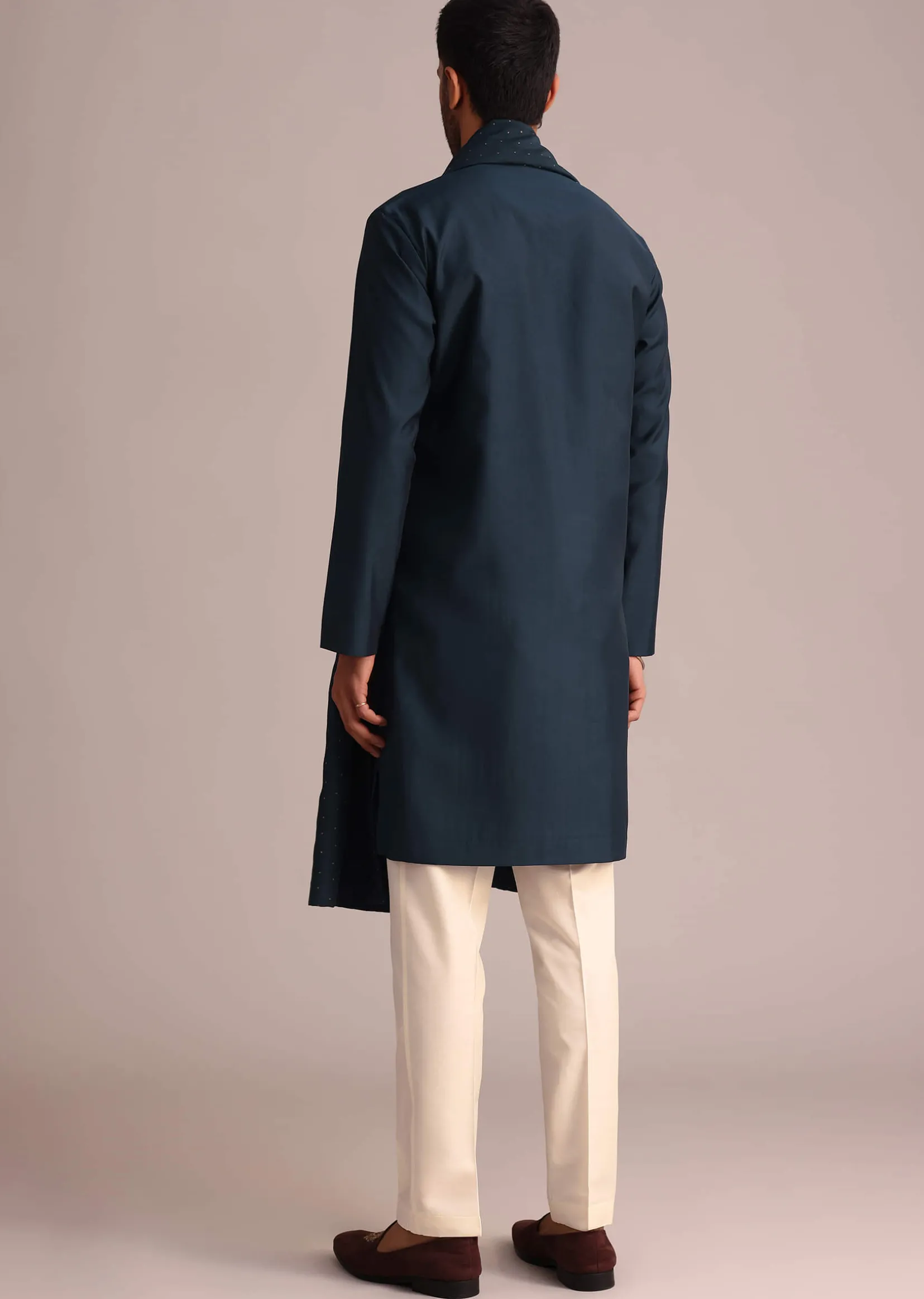 Navy Blue Silk Blend Kurta Set With Dupatta