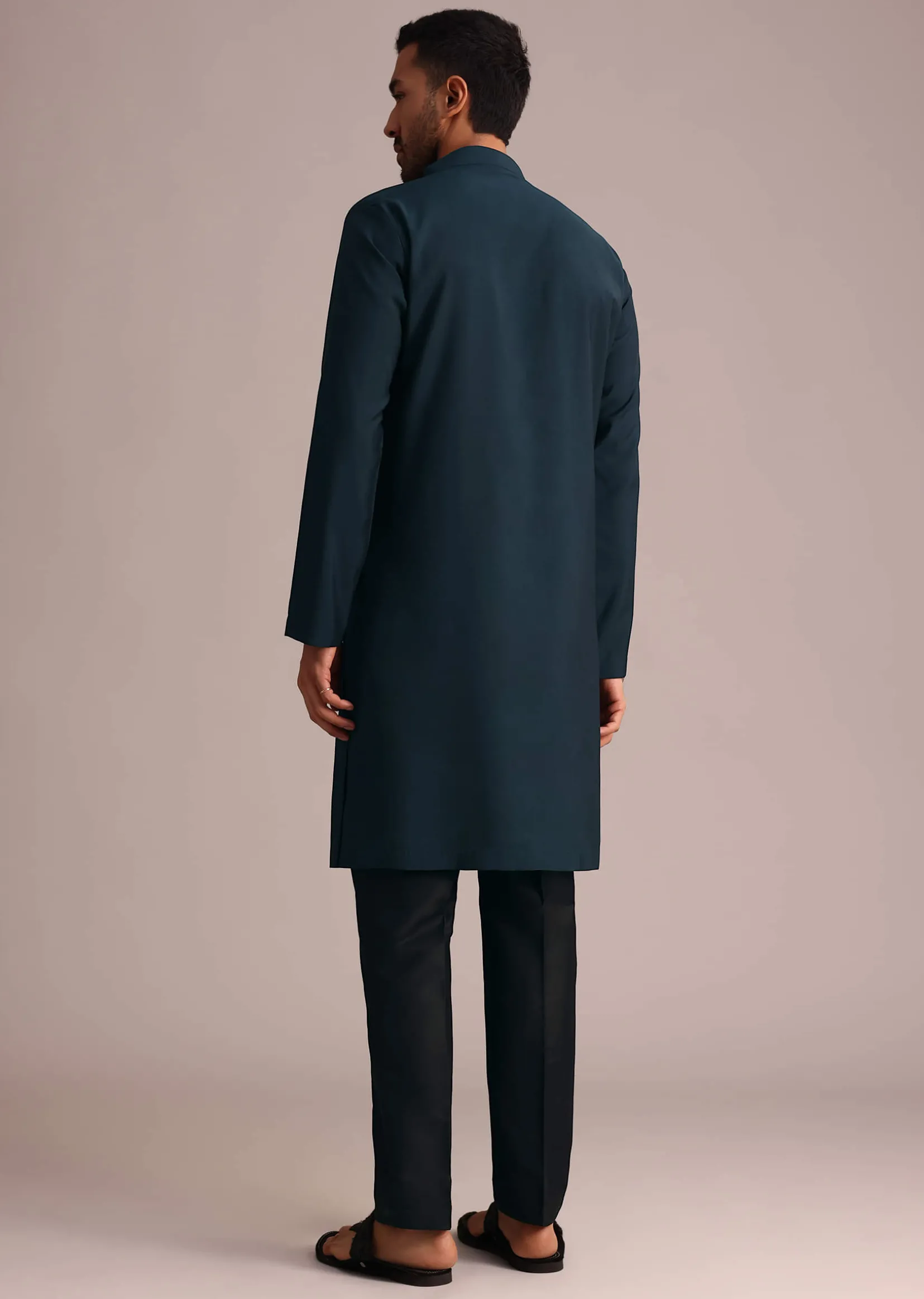 Navy Blue Silk Blend Resham Work Kurta Set