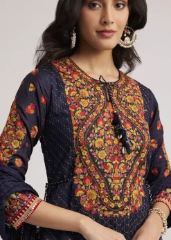 Navy Blue Silk Sharara Set