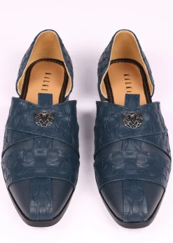 Navy Blue Vegan Leather Jutti With Criss Cross Pattern