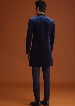 Navy Blue Velvet Indo Western Set