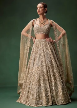 Nude Bridal Lehenga With Intricate Floral Sequin And Beadwork