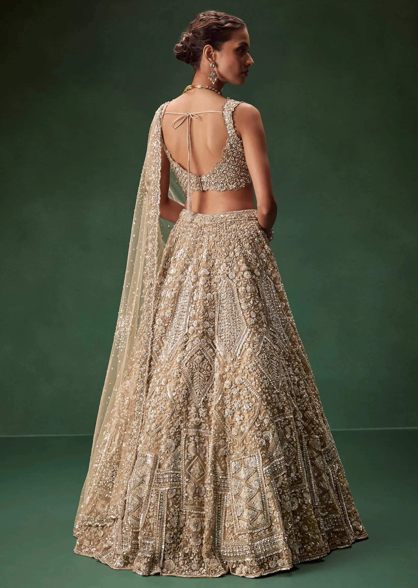 Nude Bridal Lehenga With Intricate Floral Sequin And Beadwork