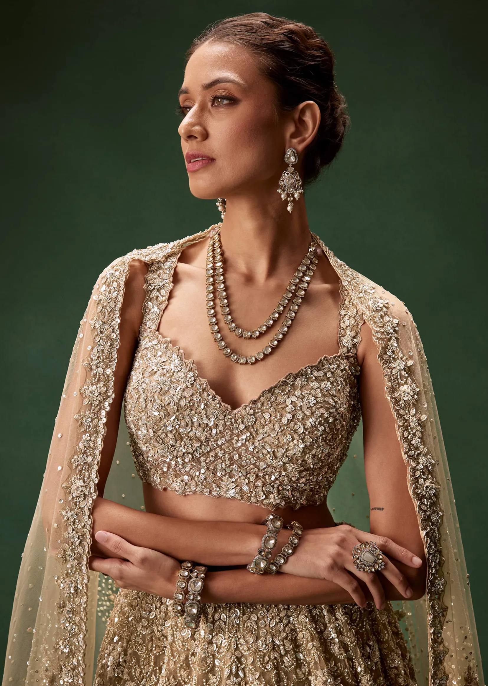 Nude Bridal Lehenga With Intricate Floral Sequin And Beadwork