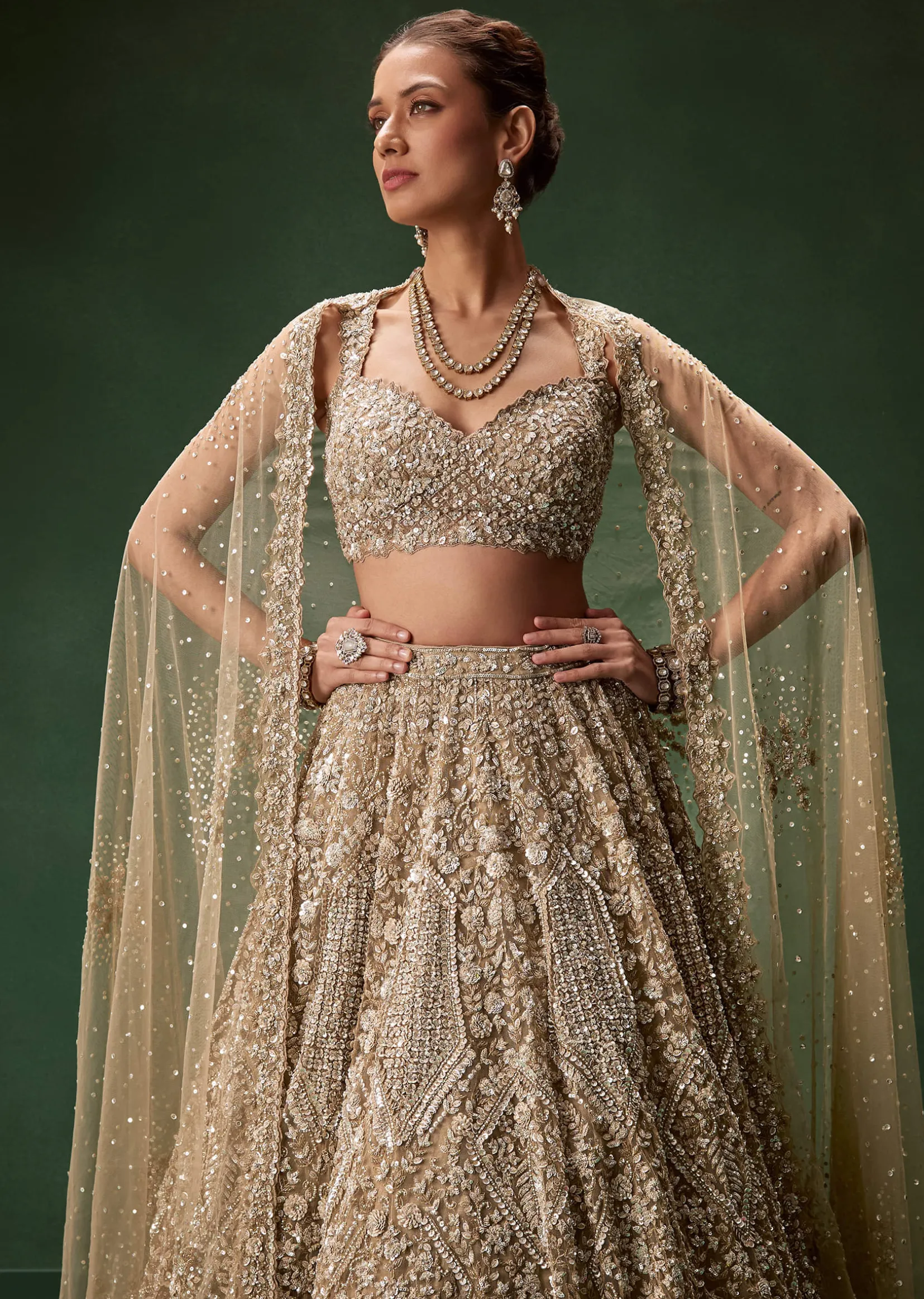 Nude Bridal Lehenga With Intricate Floral Sequin And Beadwork