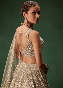Nude Bridal Lehenga With Intricate Floral Sequin And Beadwork