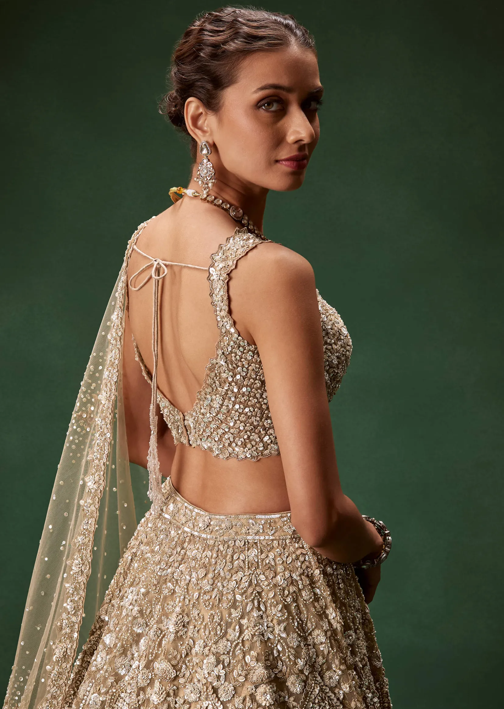 Nude Bridal Lehenga With Intricate Floral Sequin And Beadwork