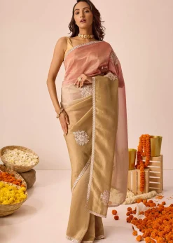 Ochre Yellow Triple Tone Tissue Saree