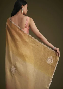 Ochre Yellow Triple Tone Tissue Saree