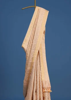 Off White Banarsi Tissue Silk Saree With Self Zari Weave